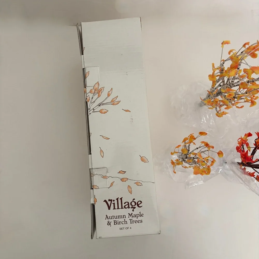 NEW!! Vintage DEPARTMENT 56 Halloween Village Autumn Maple Birch Trees Set 4 Box
